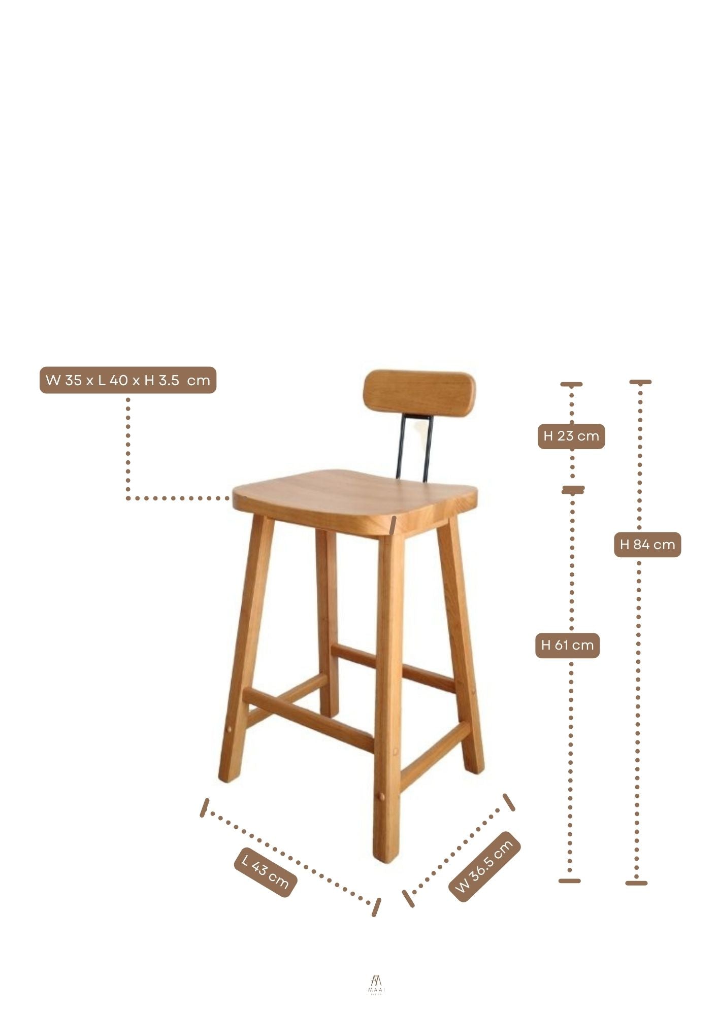 MAAI Design Soru bar stool ที่นั่งสูง61cm เก้าอี้นั่งสตูล สไตล์ญี่ปุ่น พร้อมพนัก