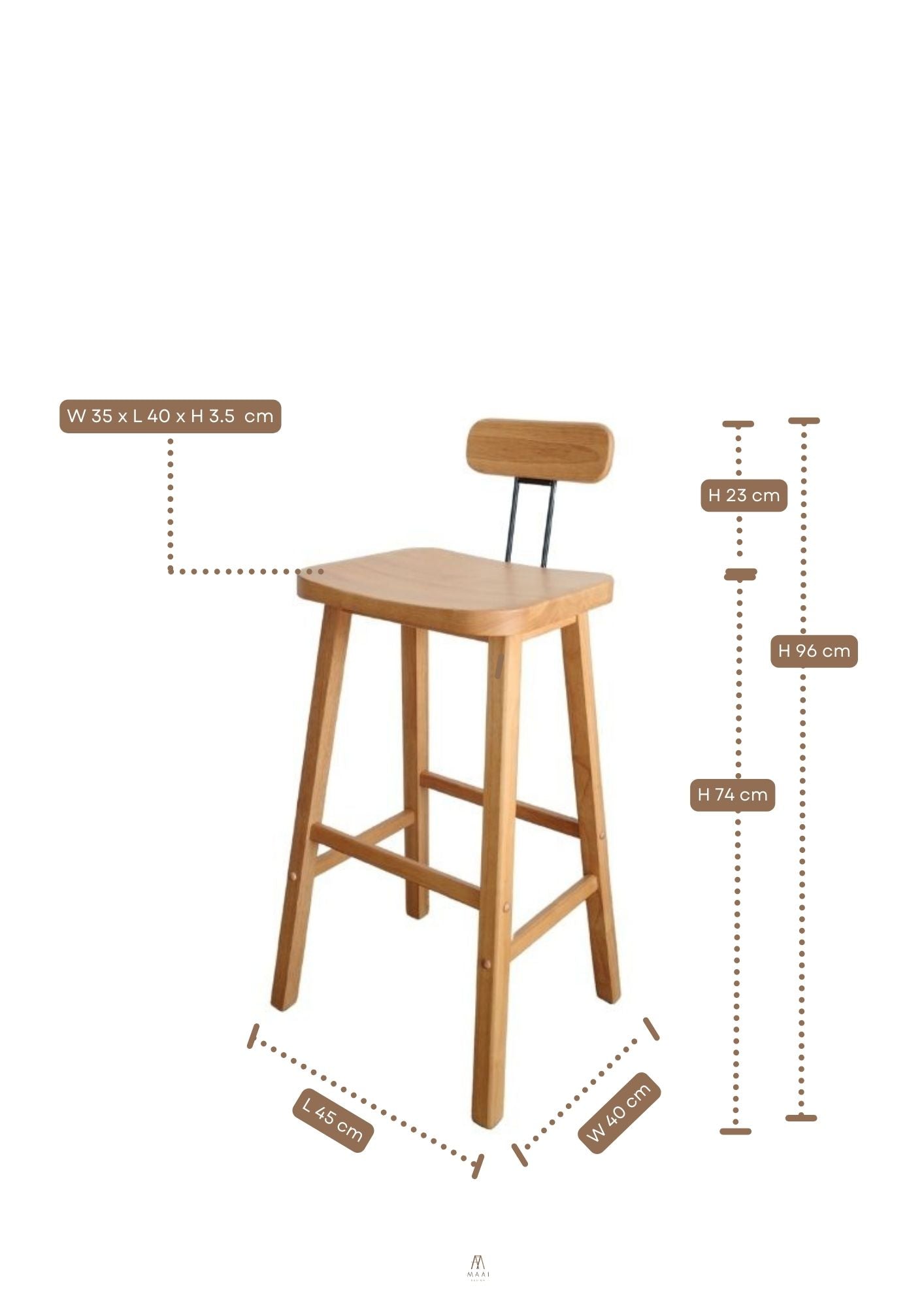 MAAI Design Rezu bar stool ที่นั่งสูง74cm เก้าอี้นั่งสตูล สไตล์ญี่ปุ่น พร้อมพนัก