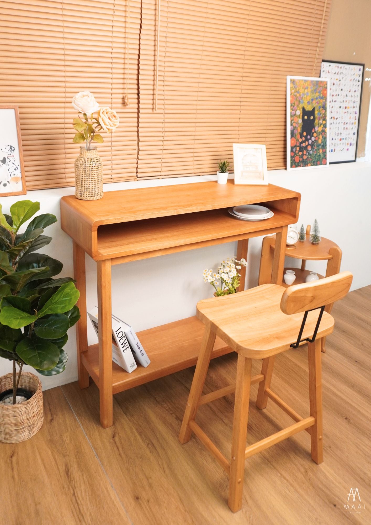 MAAI Design Mitasu console table โต๊ะคอนโซลไม้จริง มีช่องใส่ของขนาดใหญ่ สไตล์ญี่