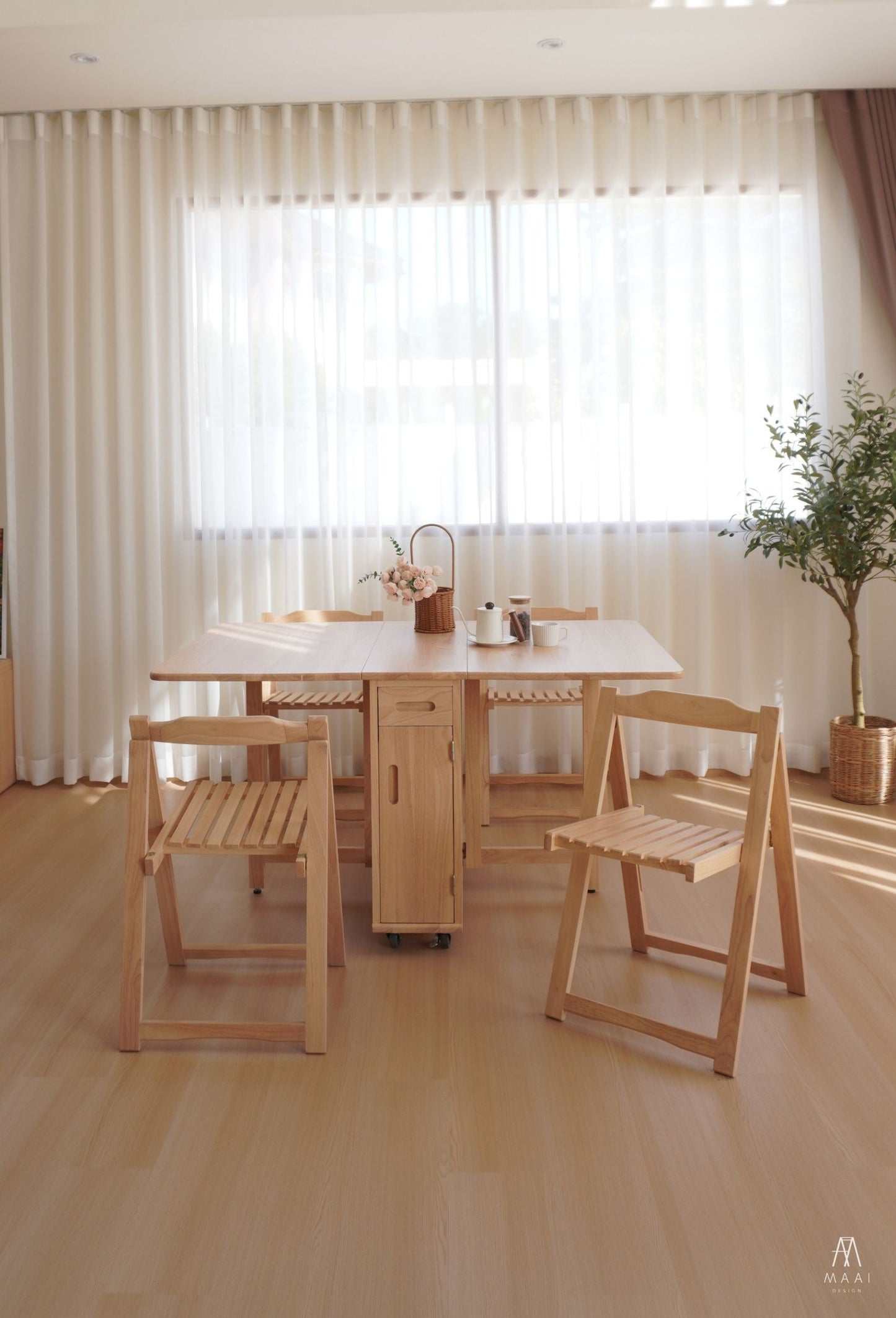 MAAI Design Butterfly table set ชุดโต๊ะพับ พร้อมเก้าอี้พับเก็บได้ 4ตัว ประกอบสำเร็จ โต๊ะอเนกประสงค์