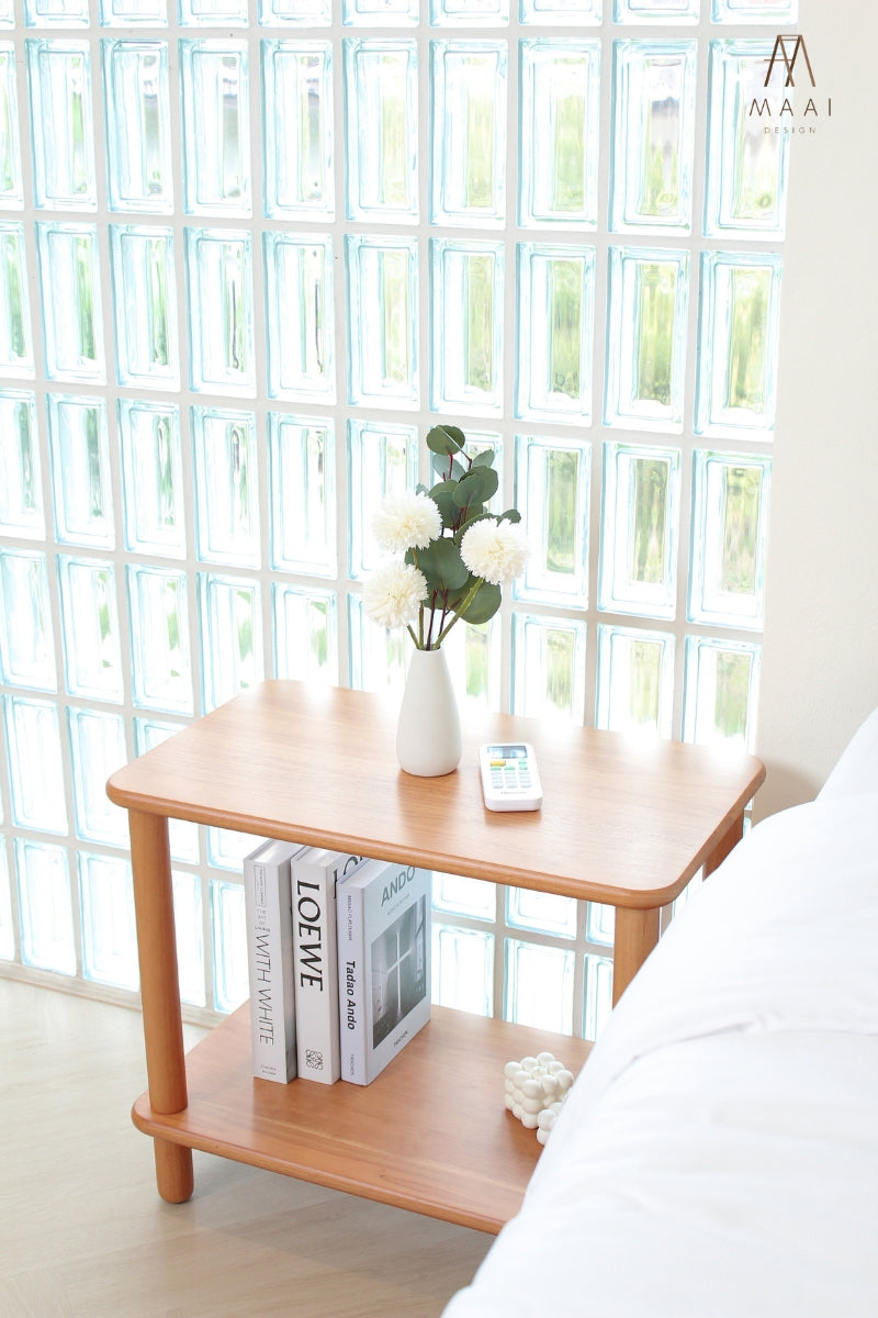 MAAI Design Akino Side Table โต๊ะข้างเตียง,โต๊ะข้างโซฟา วางของ2ชั้น ไม้แท้ สไตล์