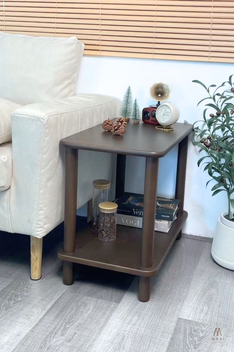 MAAI Design Akino Side Table โต๊ะข้างเตียง,โต๊ะข้างโซฟา วางของ2ชั้น ไม้แท้ สไตล์