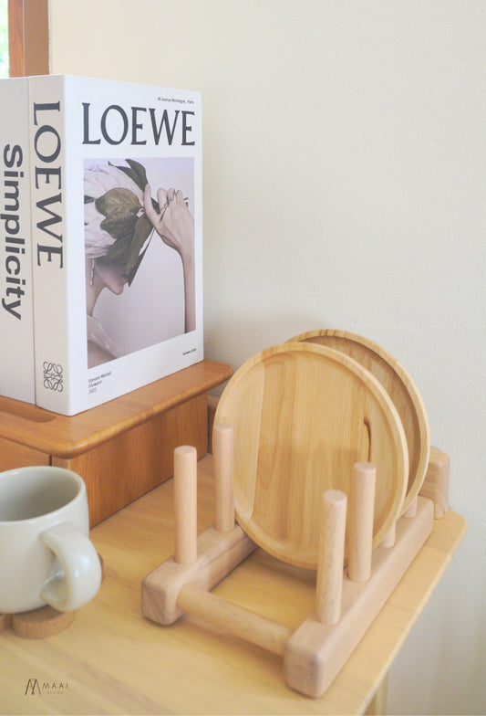 MAAI Design  ชั้นวางจาน  ของตกแต่งบ้านมินิมอลที่คว่ำแก้ว งานไม้แท้