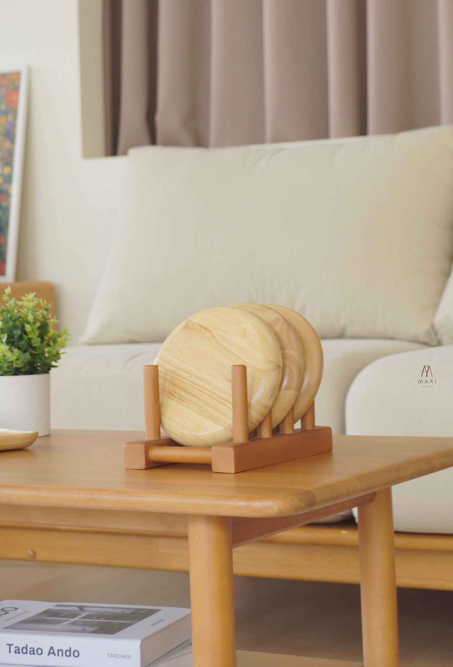 MAAI Design  ชั้นวางจาน  ของตกแต่งบ้านมินิมอลที่คว่ำแก้ว งานไม้แท้